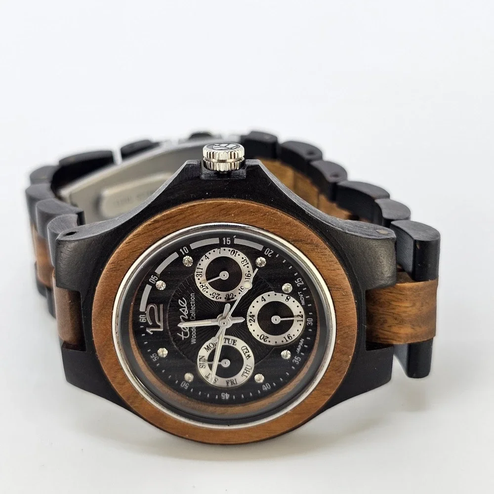 Tense Wooden Men's Watch 38MM Dark Brown Dial Two Tone Band 7